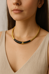 Monet omega checker stretch flex gold black enamel necklace