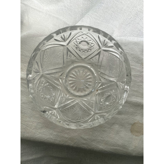 Vintage Lead Crystal Cut Glass Vanity Bowl Elegant Jewelry Dish StarburstPattern