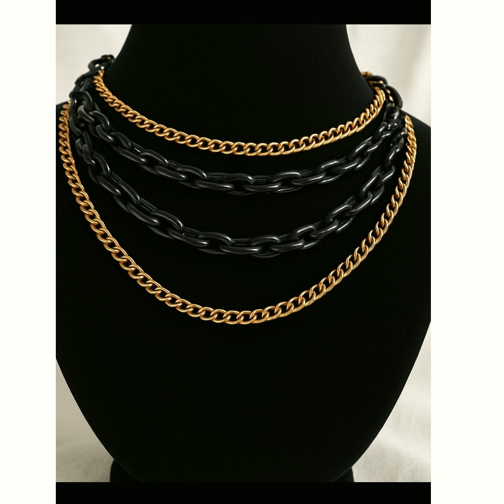Chunky Black and Gold chain statement Necklace layered Vtg style Punk chocker