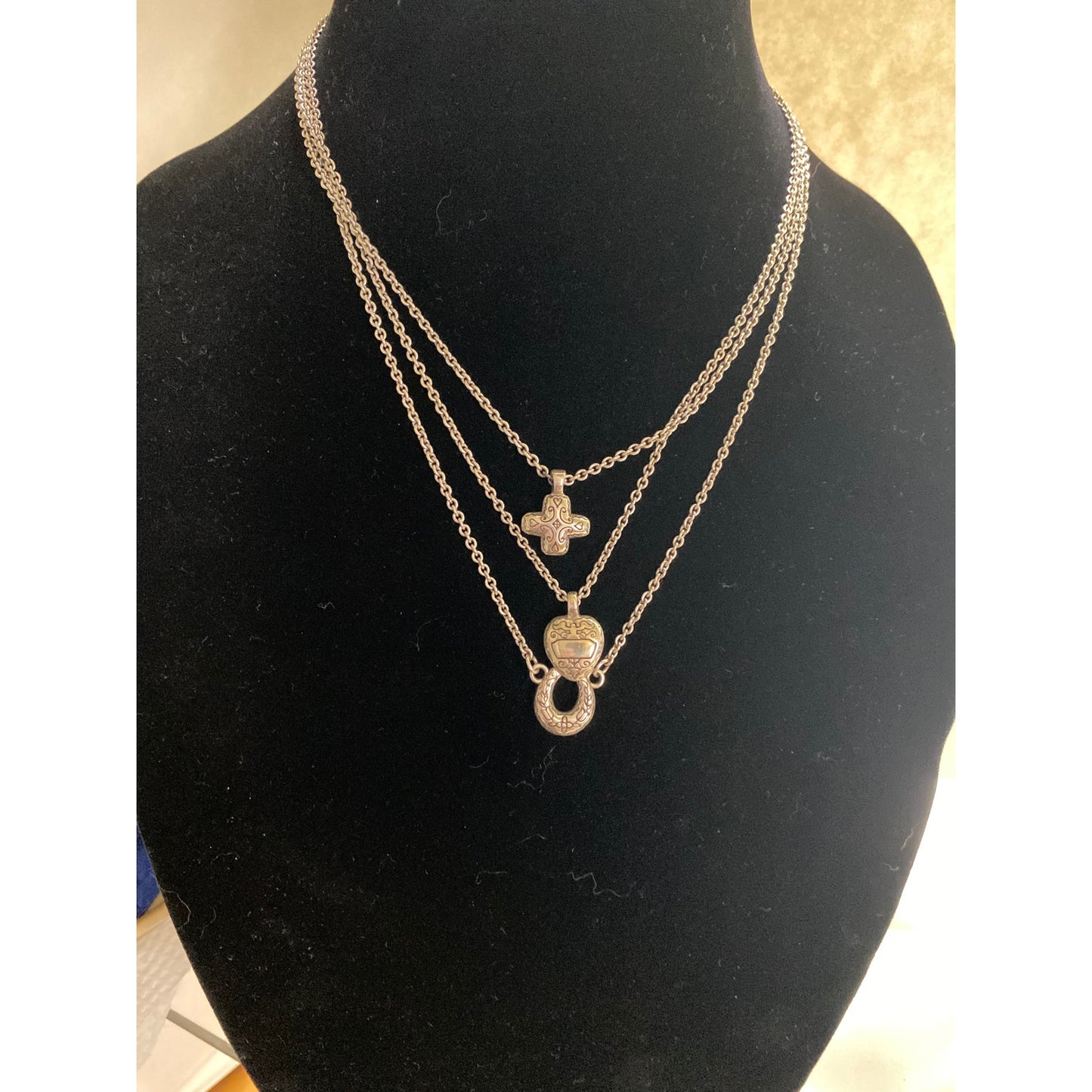 Brighton Silver 3 Strand Horsehoe Heart cross Necklace