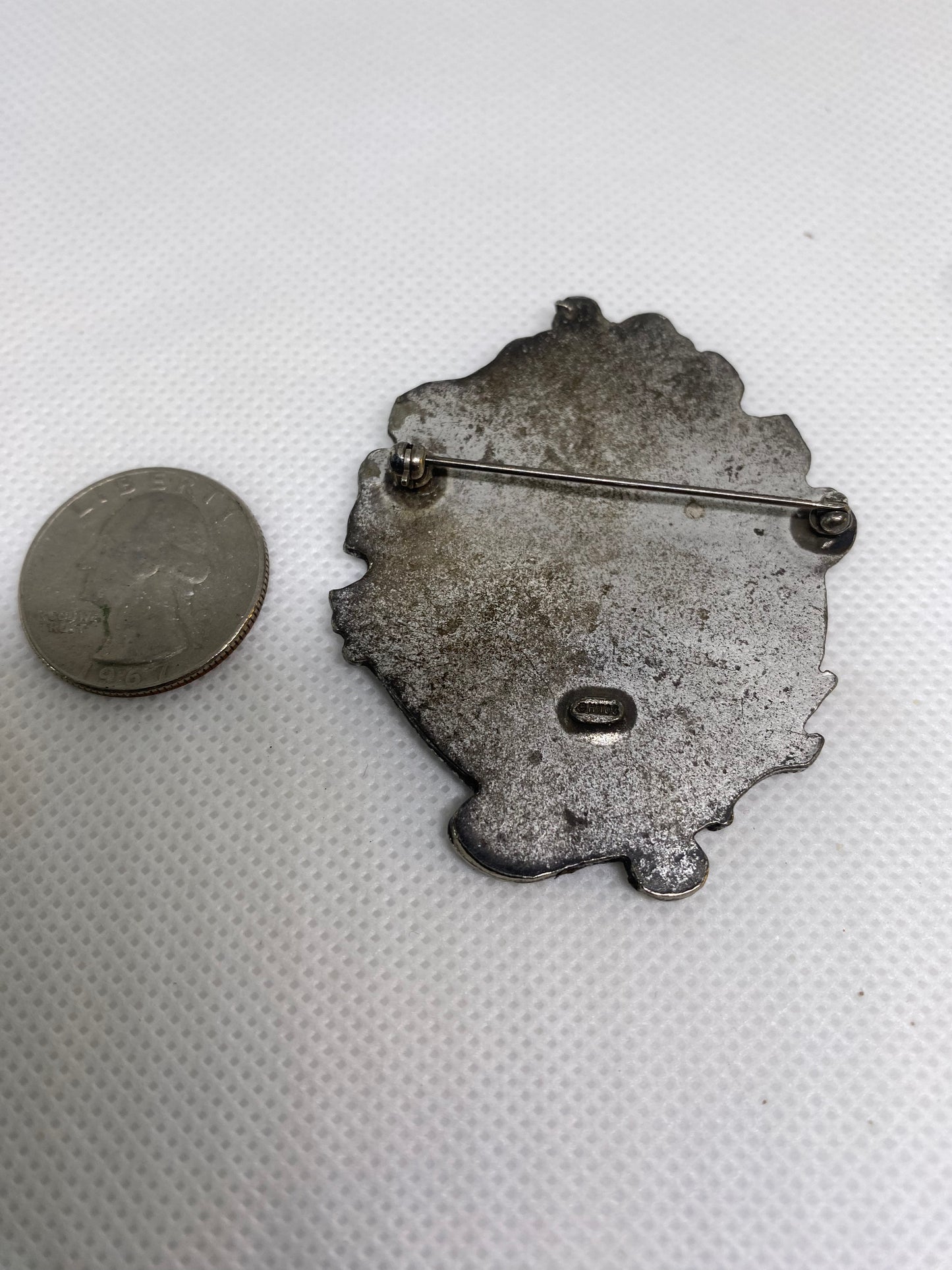 Art Nouveau Victorian Lady Cameo Pewter Brooch Pin