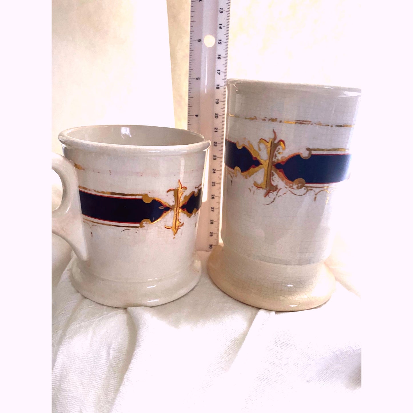 Vintage shaving set mug and cup gold gilt abd Navy blue design cica 1920