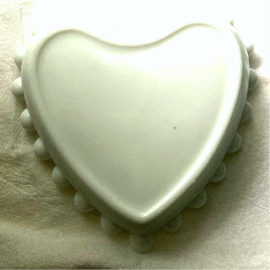 White Heart shaped Trinket Dish with Beaded Edge Ceramic ring holder Gift for person
