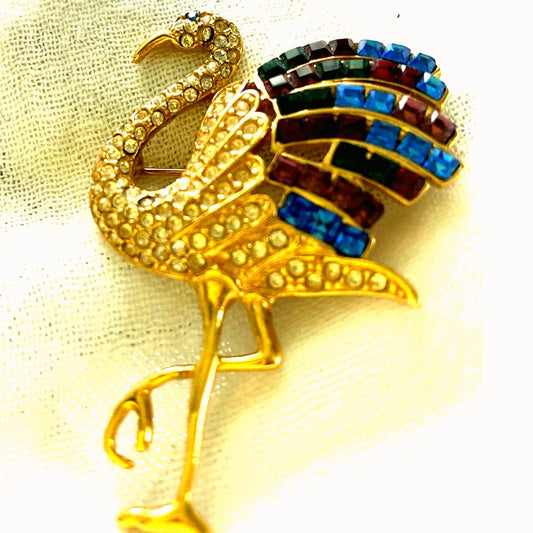Vintage Gorgio Flamingo brooch, vintage Rhinestone pin