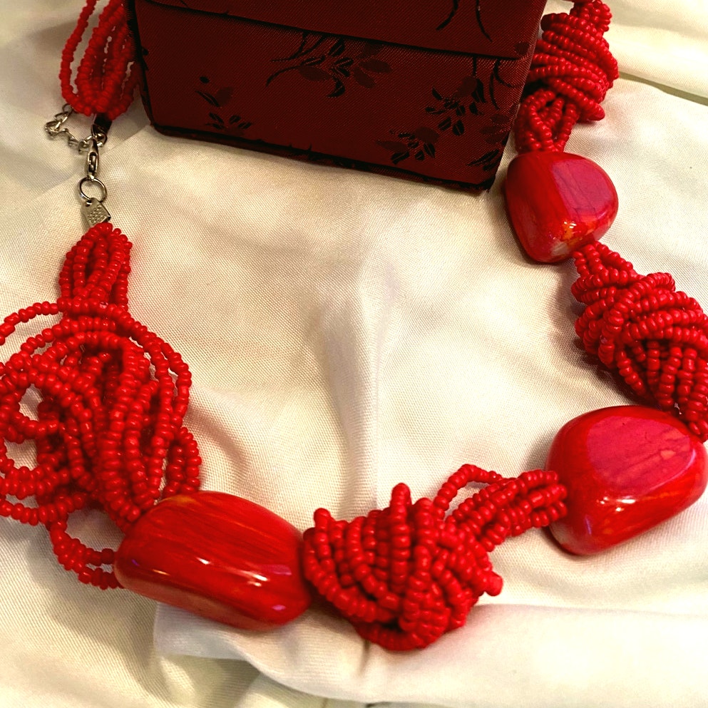 Genuine Salmon red Coral necklace hand knotted Beads and natural coral stones