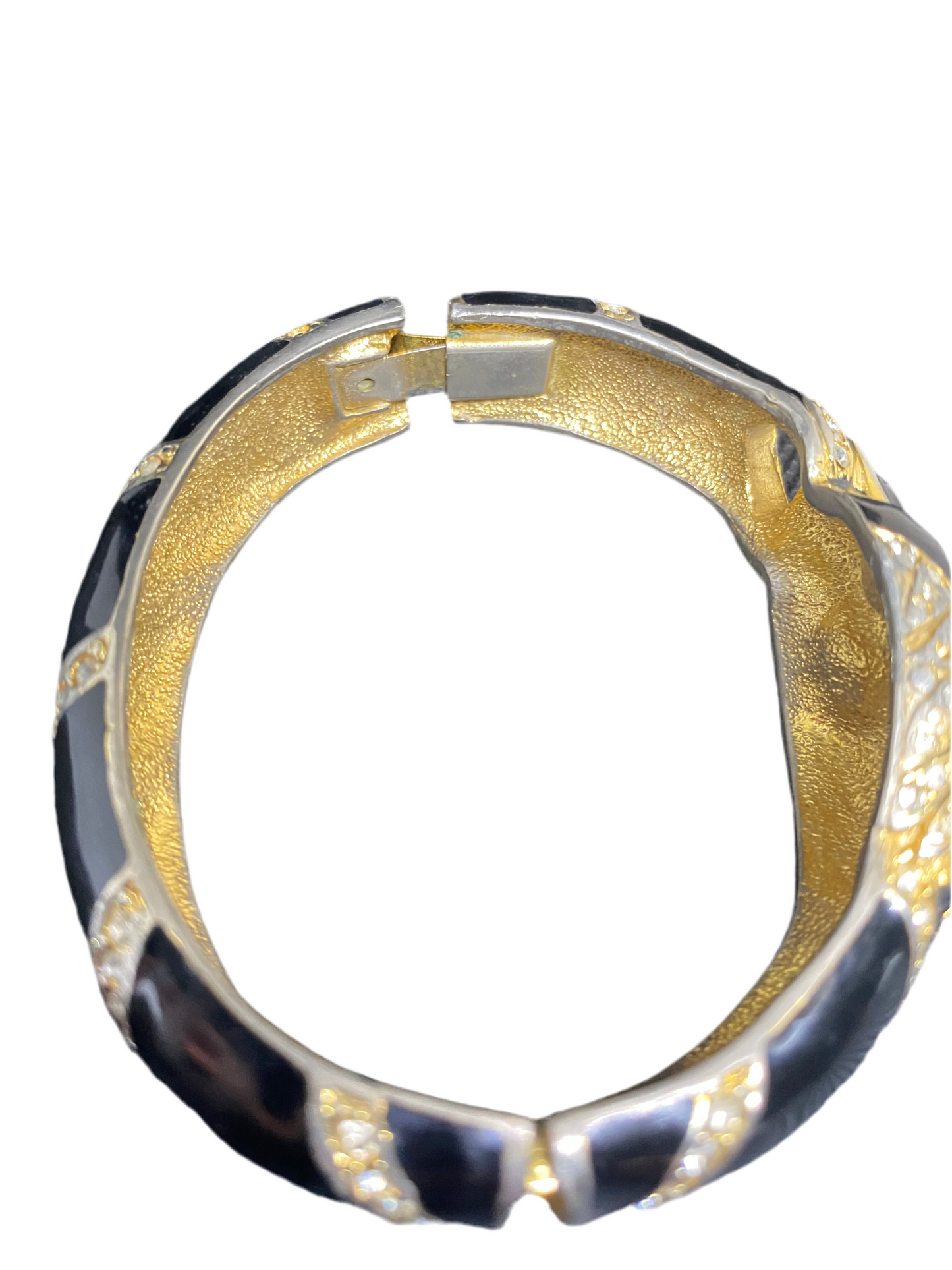 Giorgio Vintage Panther black enamel & gold tone hinge bracelet