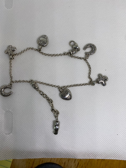 Brighton charm braclet sliver in tone hearts and hotshot cross, 7”