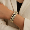 Vintage Greek key bangle Bracelet Cream enamel and silver tones midcentury retro