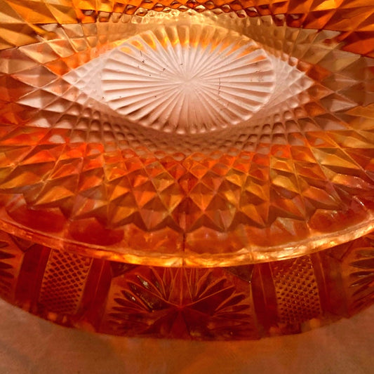 Aber Carnival Glass Candy dish Double handed footed bowl Starburst Pattern