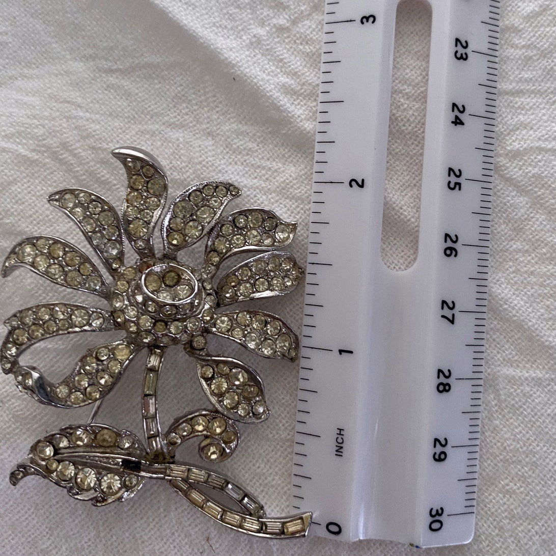 Vintage COGOFF Rhinestone Flower Brooch Silver tone midcentury Collectable Gift
