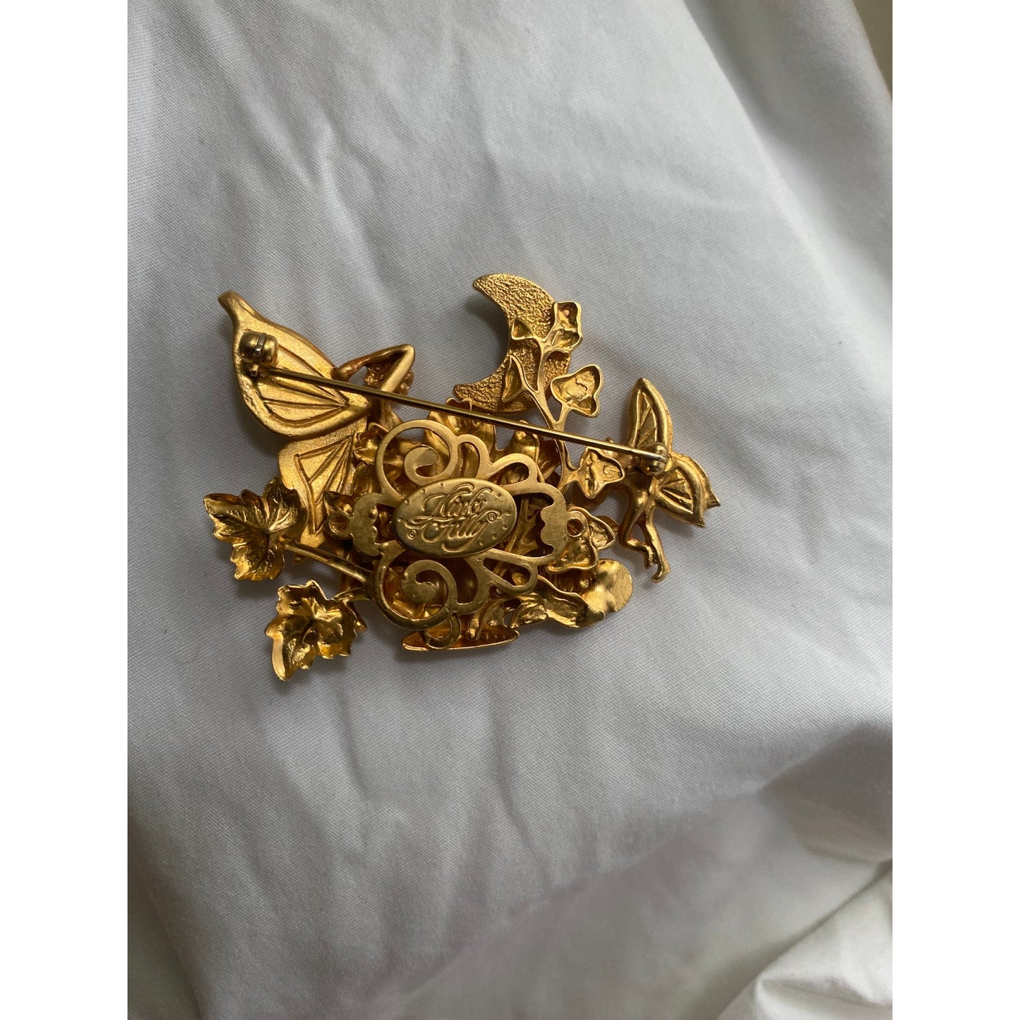 Vintage Kirks Folly Rhinestone Fairy Moon Brooch goldtone Celestial magic