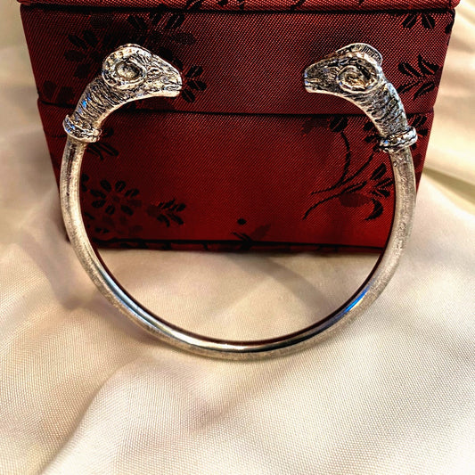 Vintage Rams Head Cuff Bracelet Goog luck Talisman silver tone