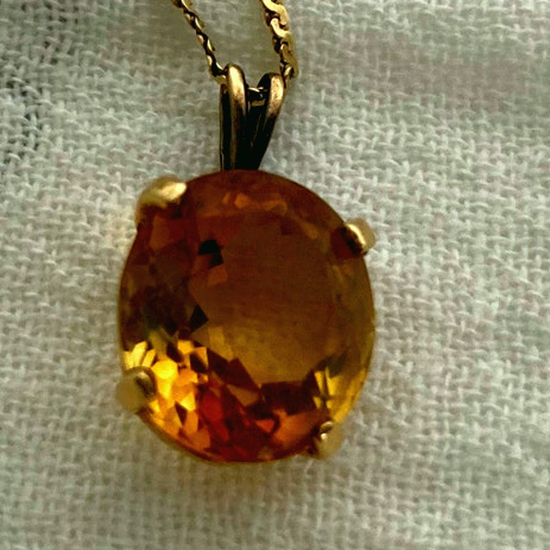 Gold Citrine Pendent Necklace November Birthstone Jewerly gift