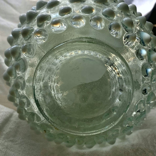 Vintage Green Hobnail Glass Perfume Bottle Midcentury vanity decor art glass