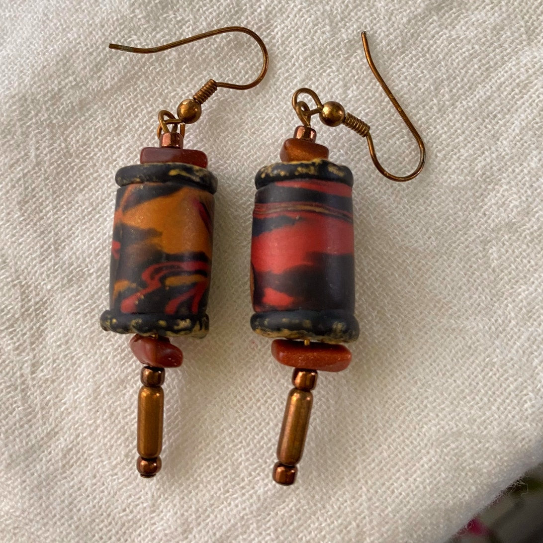 Hand painted Cork Bead Necklace and Earrings Earthy Artisan Boho Jewelry set