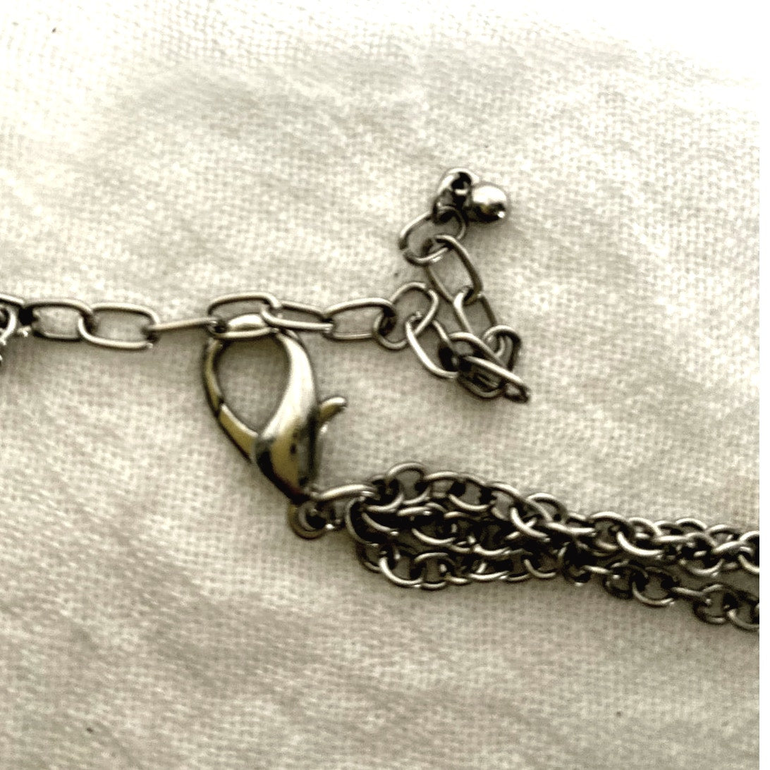 Vintage Layered Silverstone Beaded Necklace Multi strand Retro 80 elegant