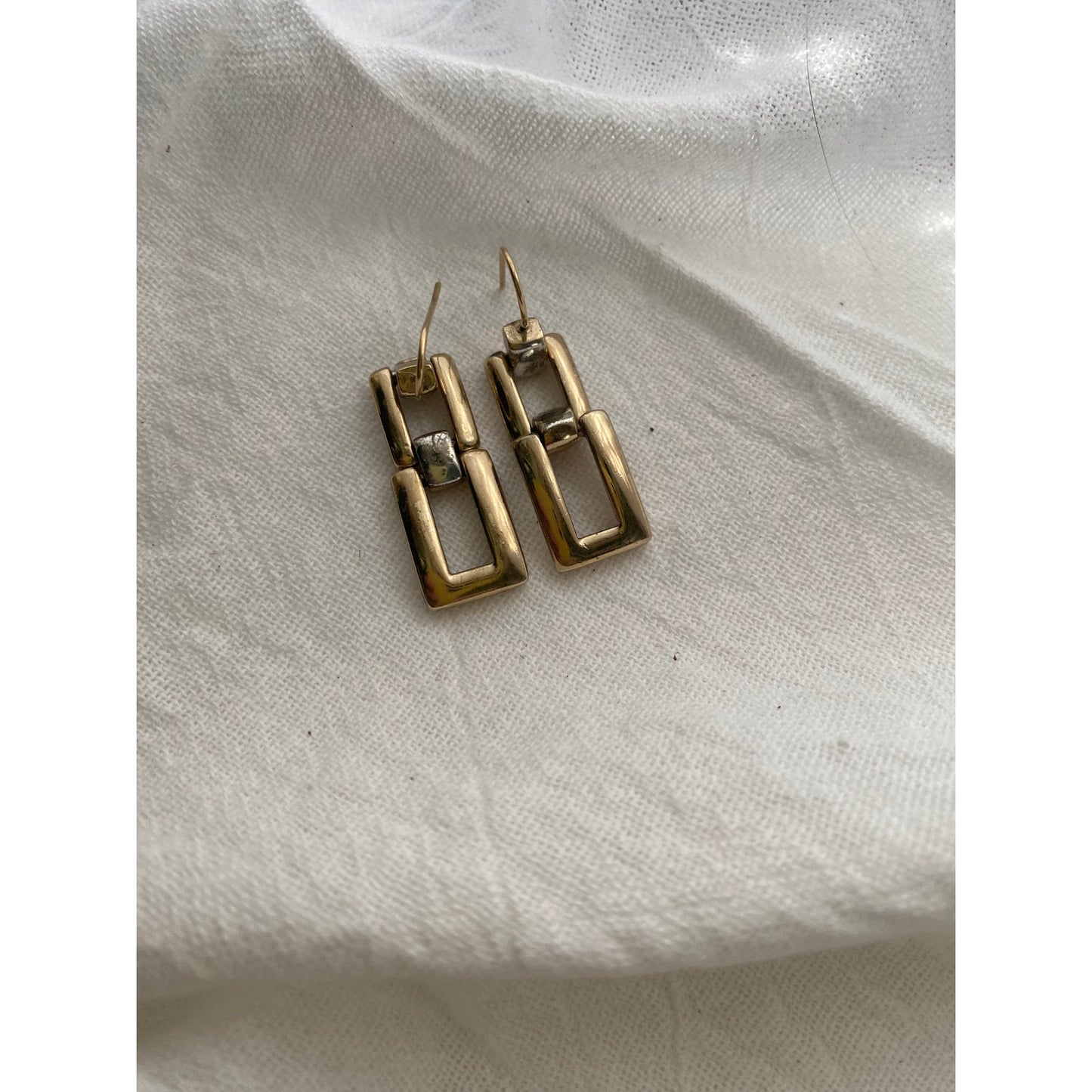 Modern geometric Gold Rectangle link earrings/Dainty dangle drop jewelry gift