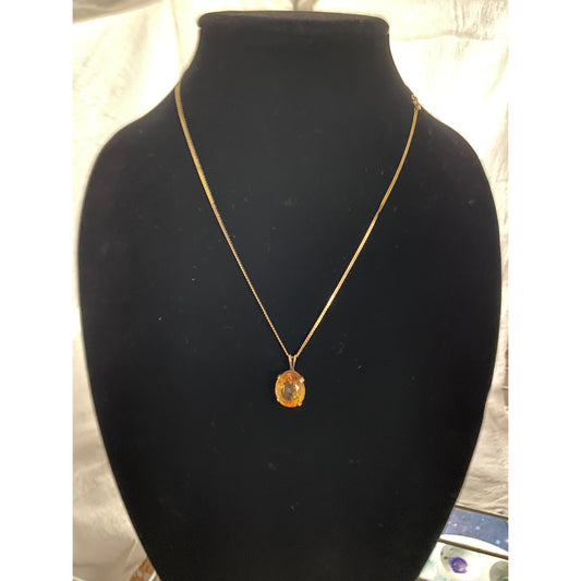 Gold Citrine Pendent Necklace November Birthstone Jewerly gift