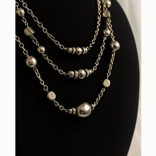 Vintage Layered Silverstone Beaded Necklace Multi strand Retro 80 elegant