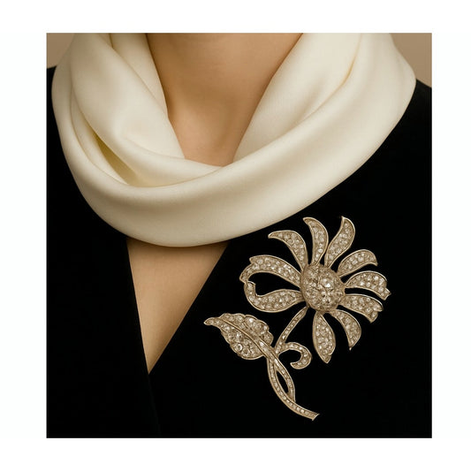 Vintage COGOFF Rhinestone Flower Brooch Silver tone midcentury Collectable Gift