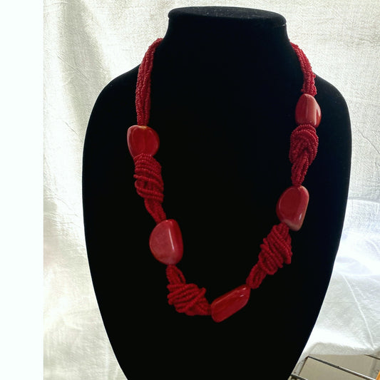 Genuine Salmon red Coral necklace hand knotted Beads and natural coral stones