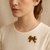 Vintage Brass Bow Brooch Textured Ribbon pin with etched fringe details