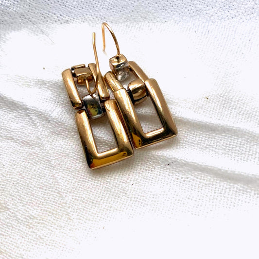 Modern geometric Gold Rectangle link earrings/Dainty dangle drop jewelry gift