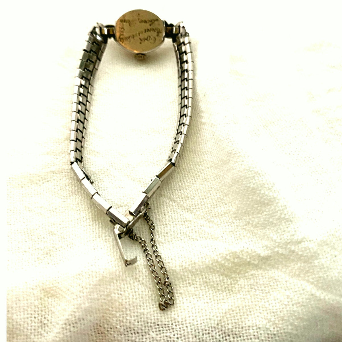 Working Vintage Bulova watch silver expansion band Engraved back classic style