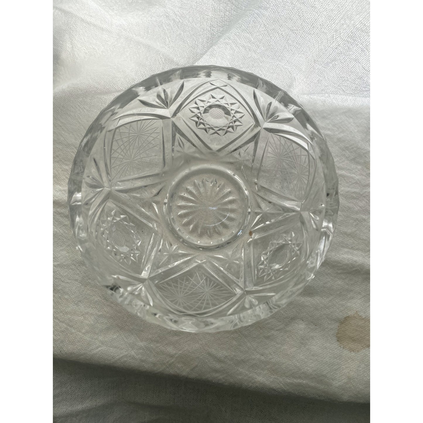 Vintage Lead Crystal Cut Glass Vanity Bowl Elegant Jewelry Dish StarburstPattern