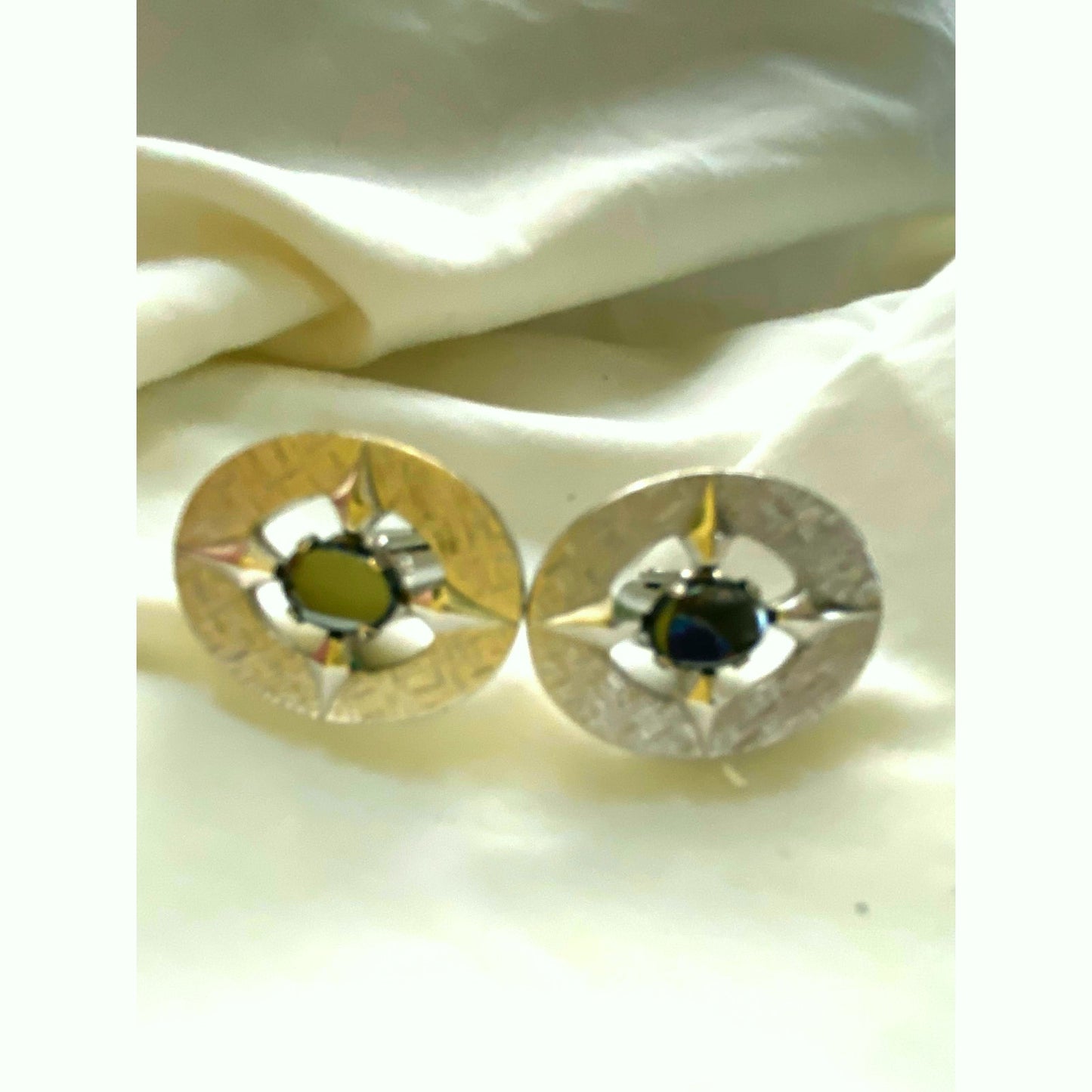 Vintage Compass Rose Cufflinks Nautical silver tone men Jewelry Retro Oval