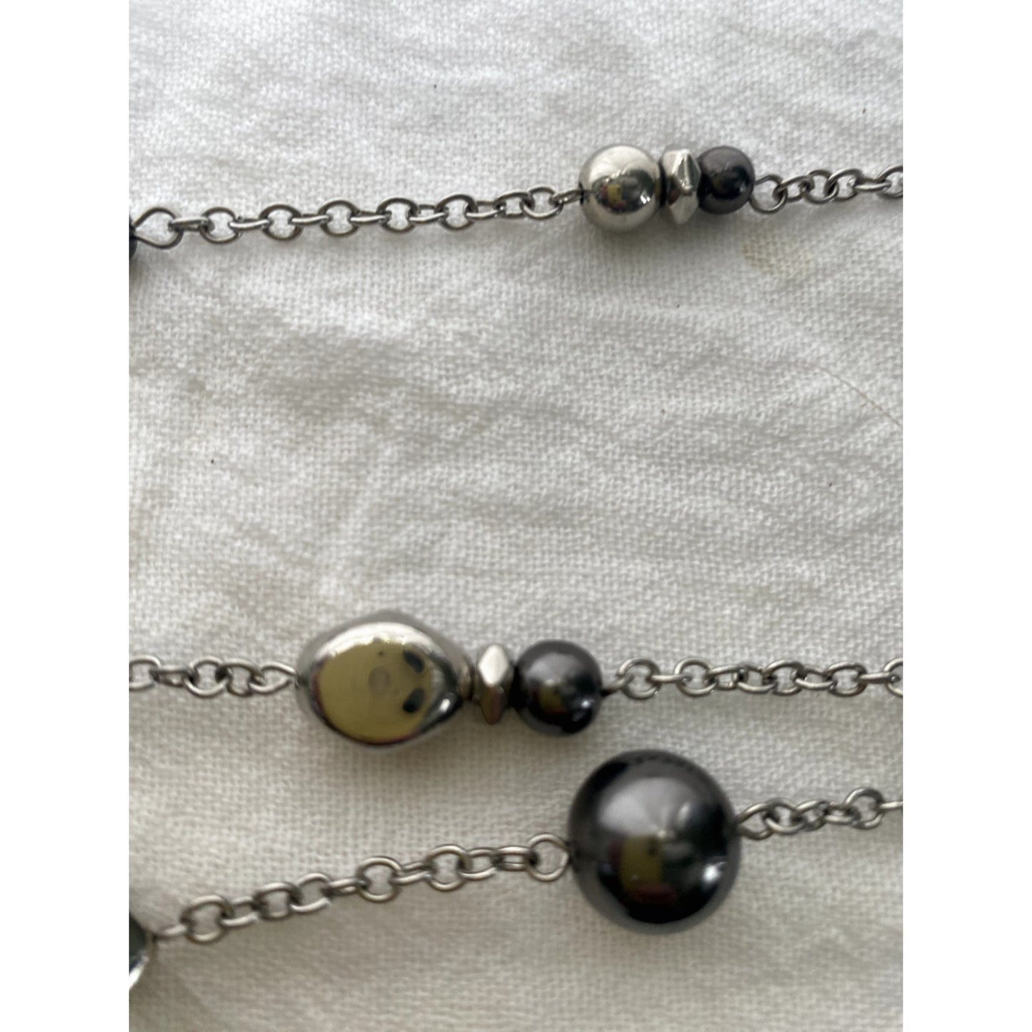 Vintage Layered Silverstone Beaded Necklace Multi strand Retro 80 elegant