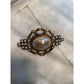 Gold tone faux milky white pearl filigree brooch Victorian design