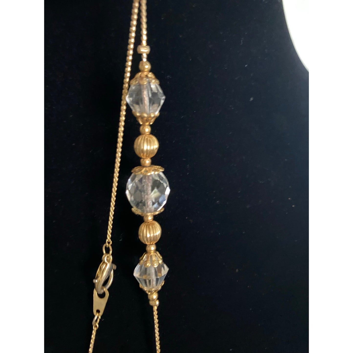 Vinatge gold and Crystal Bead Necklace 24-inch-long chain,Faceted beads elegant