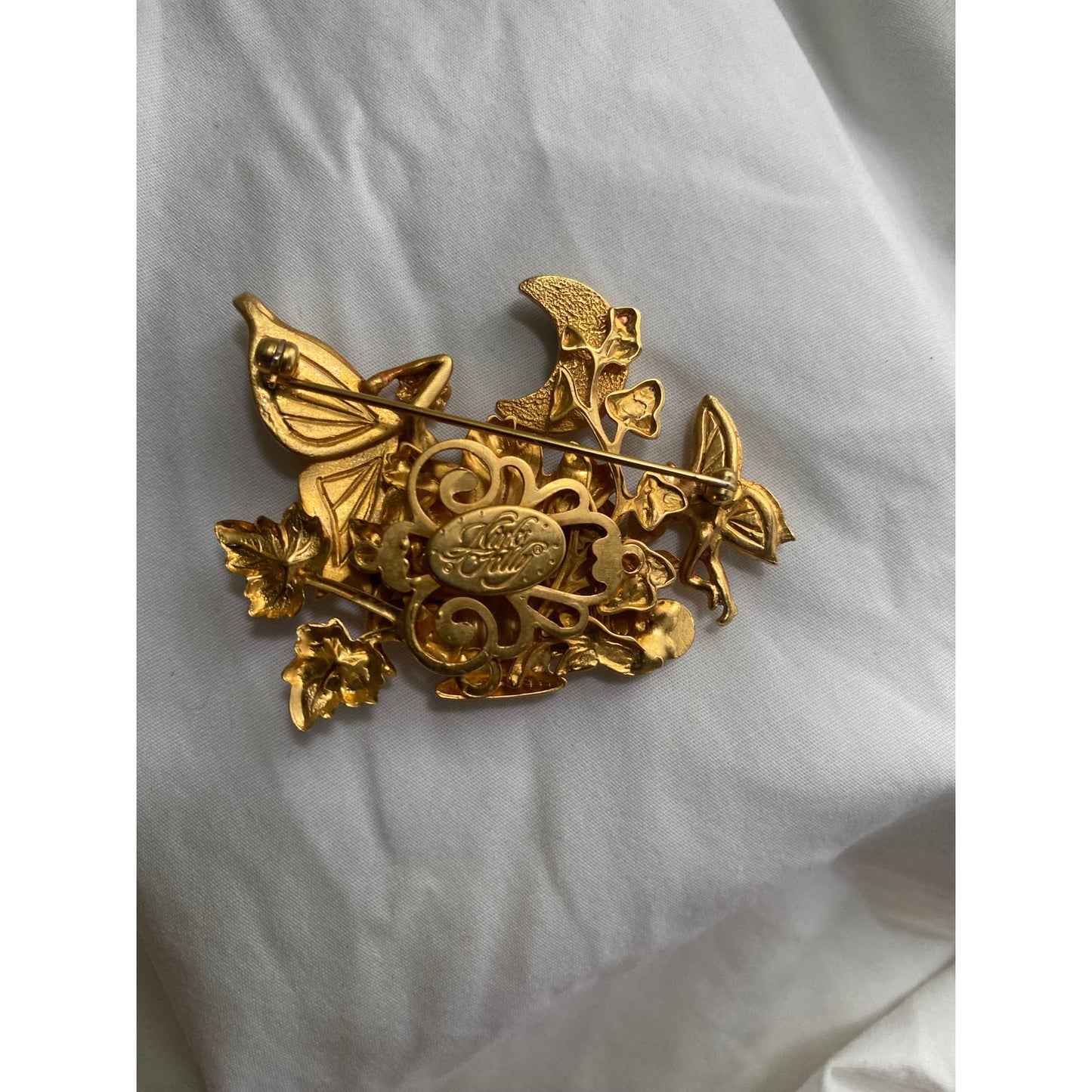 Vintage Kirks Folly Rhinestone Fairy Moon Brooch goldtone Celestial magic