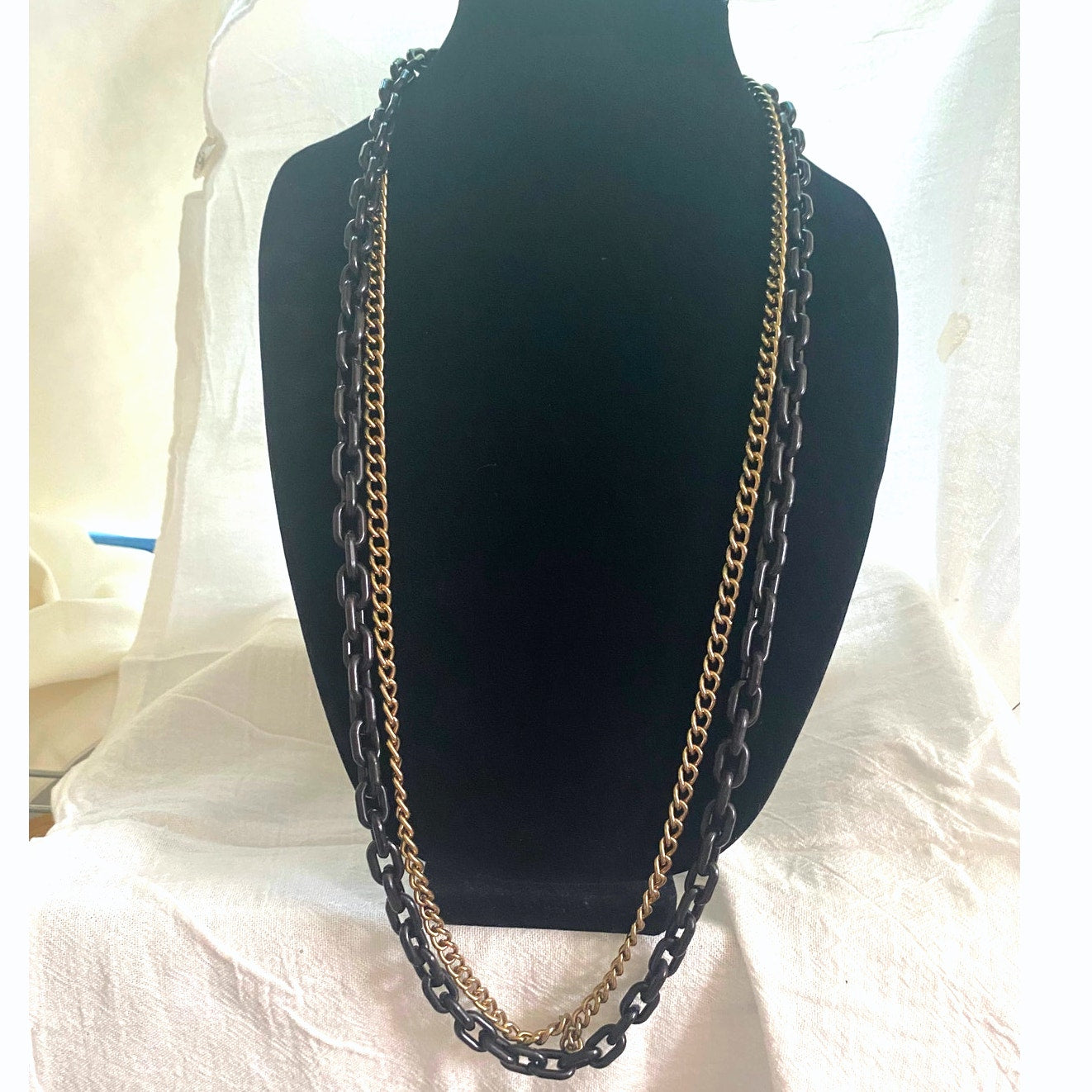 Chunky Black and Gold chain statement Necklace layered Vtg style Punk chocker
