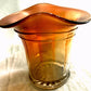 Marigold Carnival Glass Ruffled rim iridescent holder 4 inches high Vanity Decor