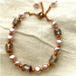 Vintage style pearl and crystal beaded bracelet gold accents adjustable chain, elegant gift for her.