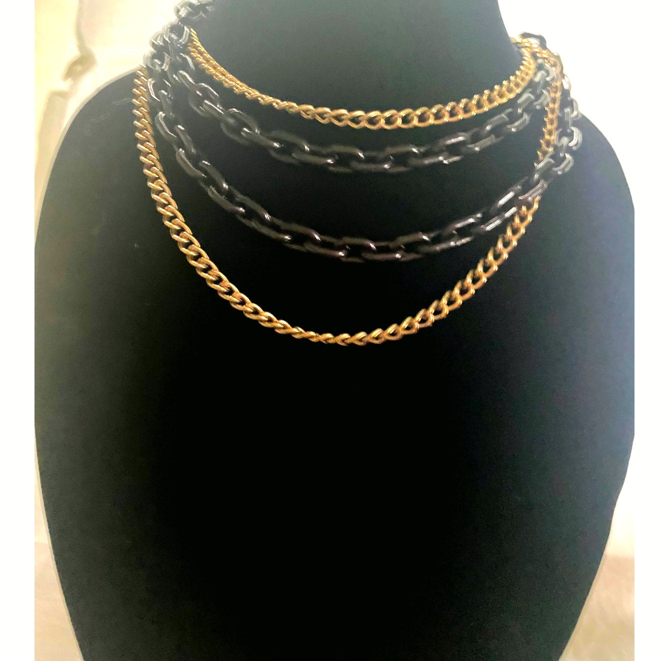 Chunky Black and Gold chain statement Necklace layered Vtg style Punk chocker
