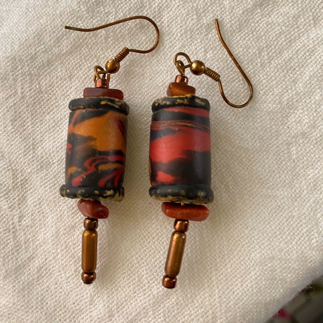 Hand painted Cork Bead Necklace and Earrings Earthy Artisan Boho Jewelry set