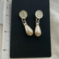 Vintage Faux Peral Teardrop Earrings Silver Crest Medallion Pierced Dangles
