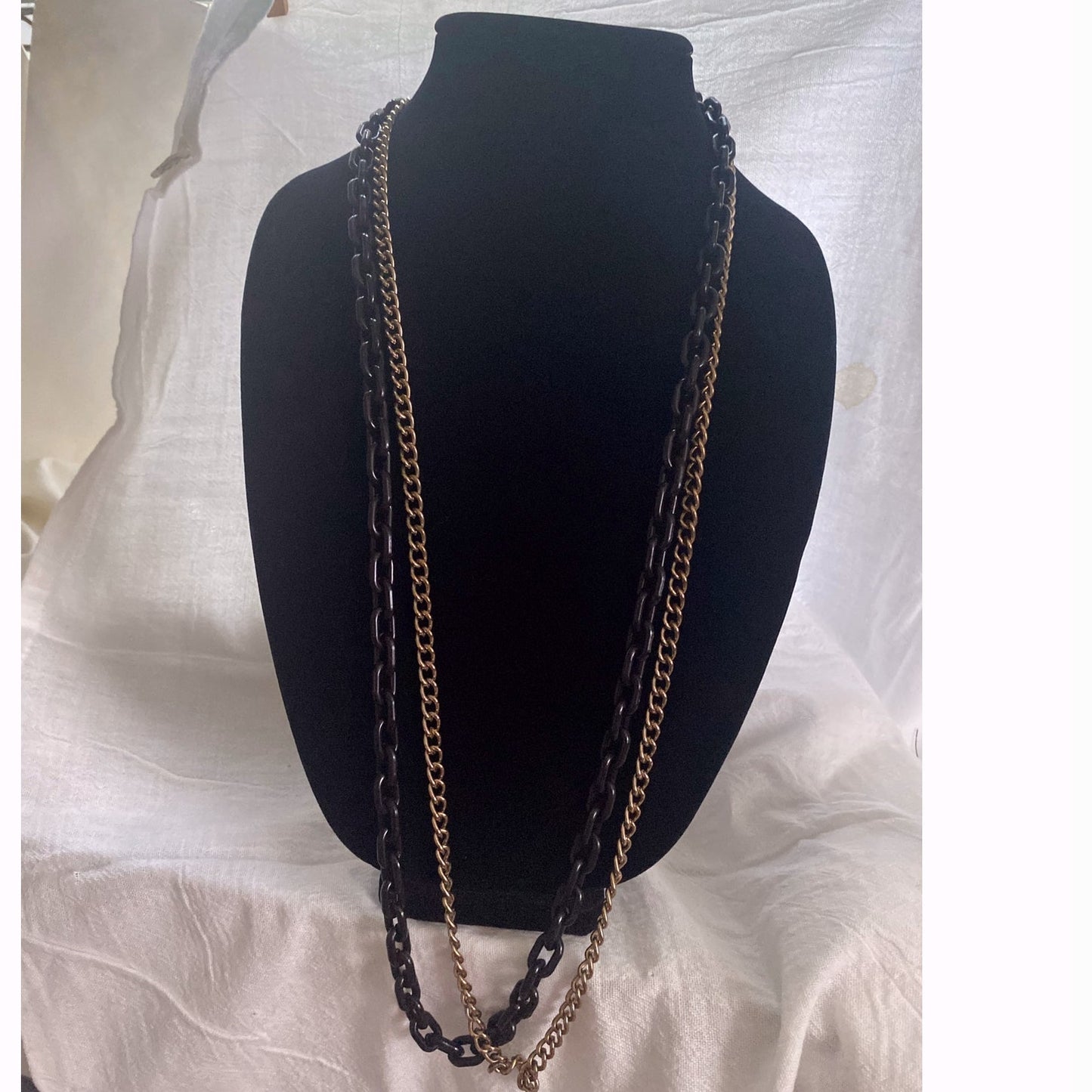 Chunky Black and Gold chain statement Necklace layered Vtg style Punk chocker