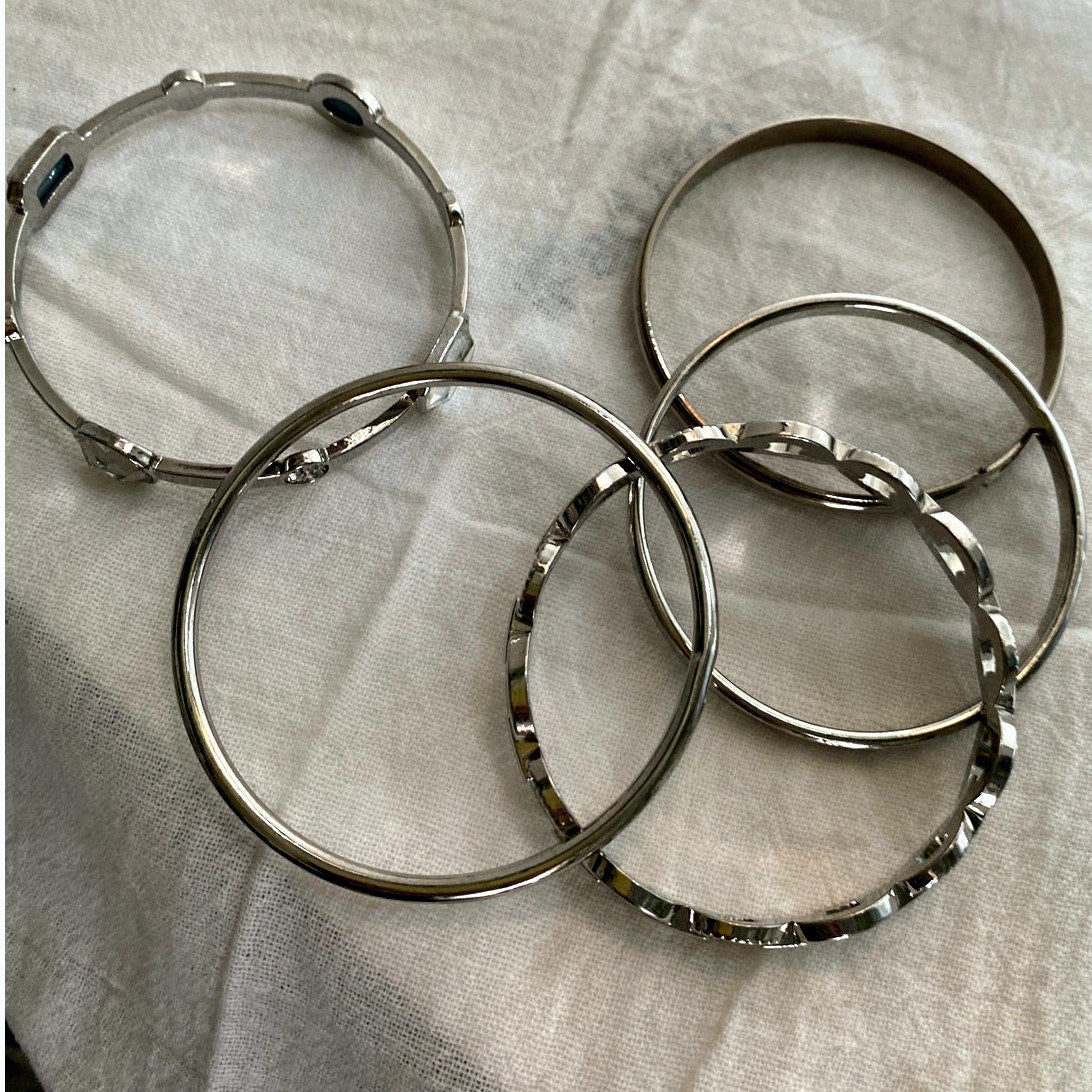 silver tone Bangle Bracelet set Vintage Mixed styles Stackable Jewerly