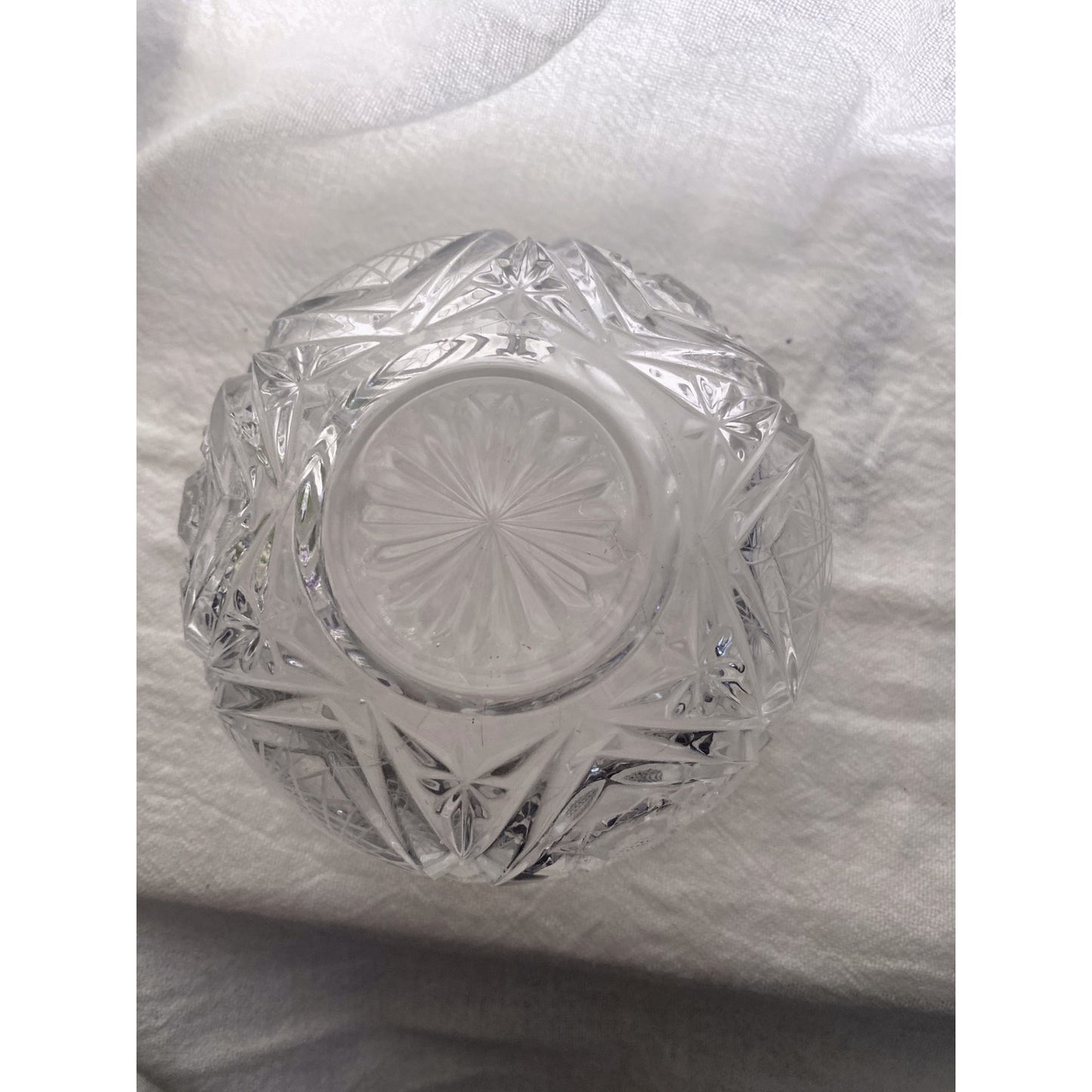 Vintage Lead Crystal Cut Glass Vanity Bowl Elegant Jewelry Dish StarburstPattern