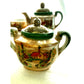 Vintage Japanese Lusterware Tea Set Iridescent Peach with church scene childrens