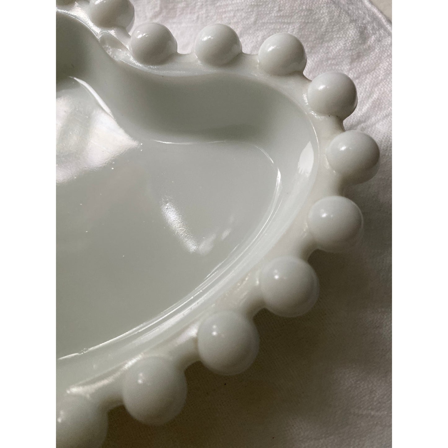 White Heart shaped Trinket Dish with Beaded Edge Ceramic ring holder Gift for person