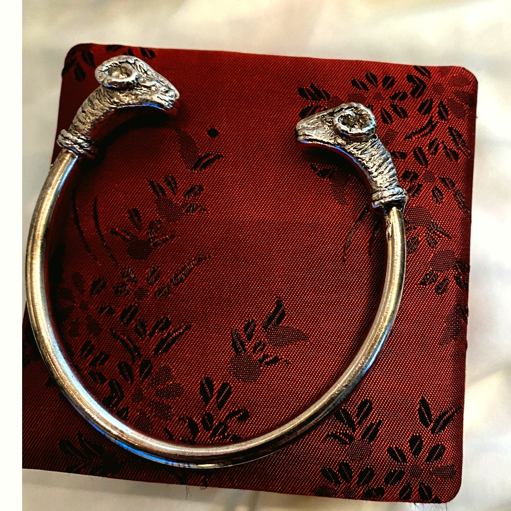 Vintage Rams Head Cuff Bracelet Goog luck Talisman silver tone