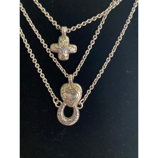 Brighton Silver 3 Strand Horsehoe Heart cross Necklace