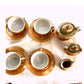 Vintage Japanese Lusterware Tea Set Iridescent Peach with church scene childrens