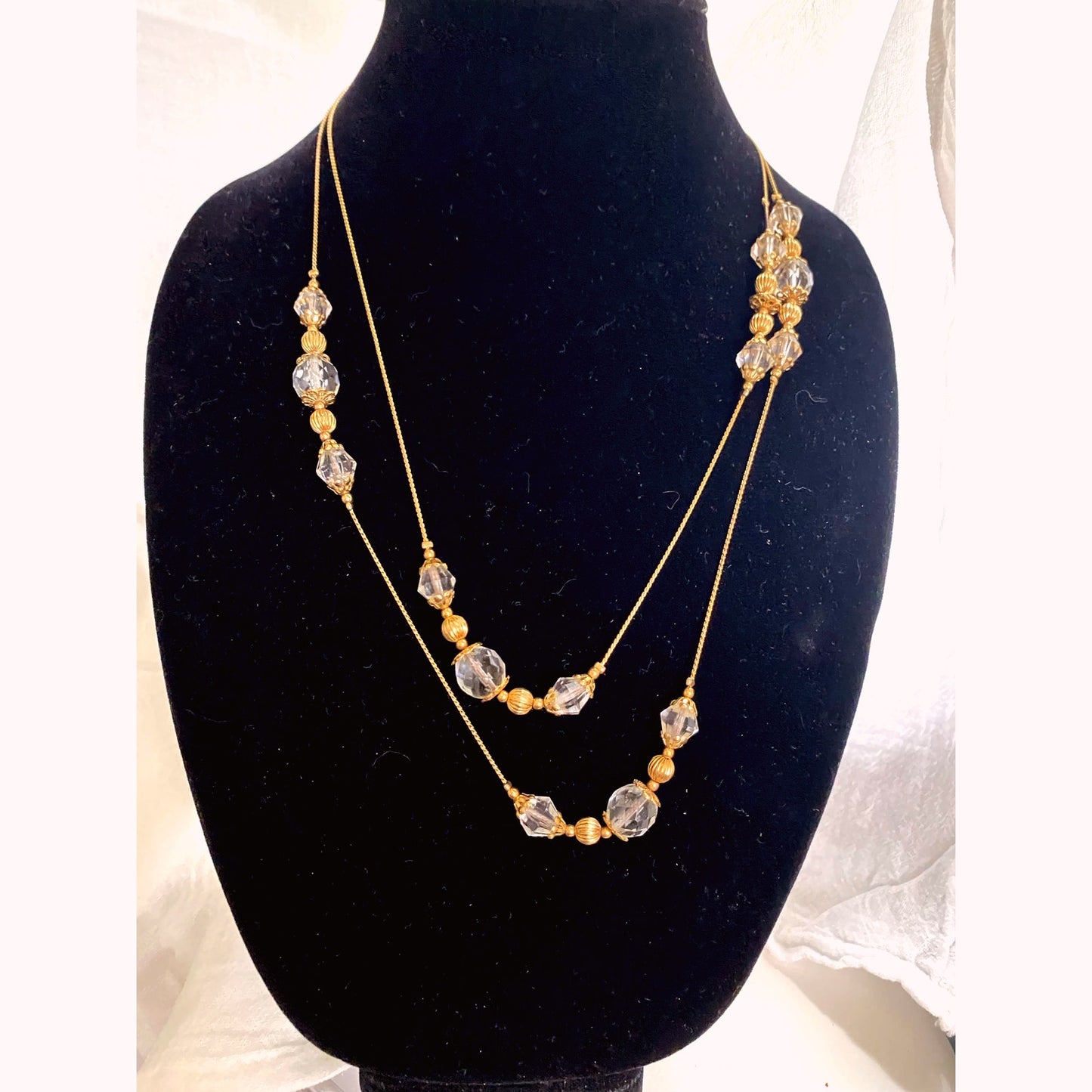 Vinatge gold and Crystal Bead Necklace 24-inch-long chain,Faceted beads elegant