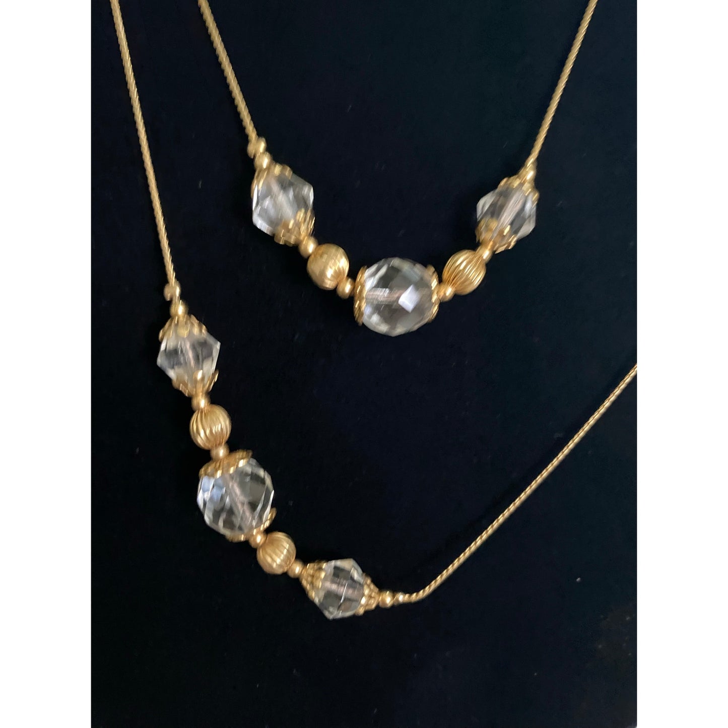 Vinatge gold and Crystal Bead Necklace 24-inch-long chain,Faceted beads elegant